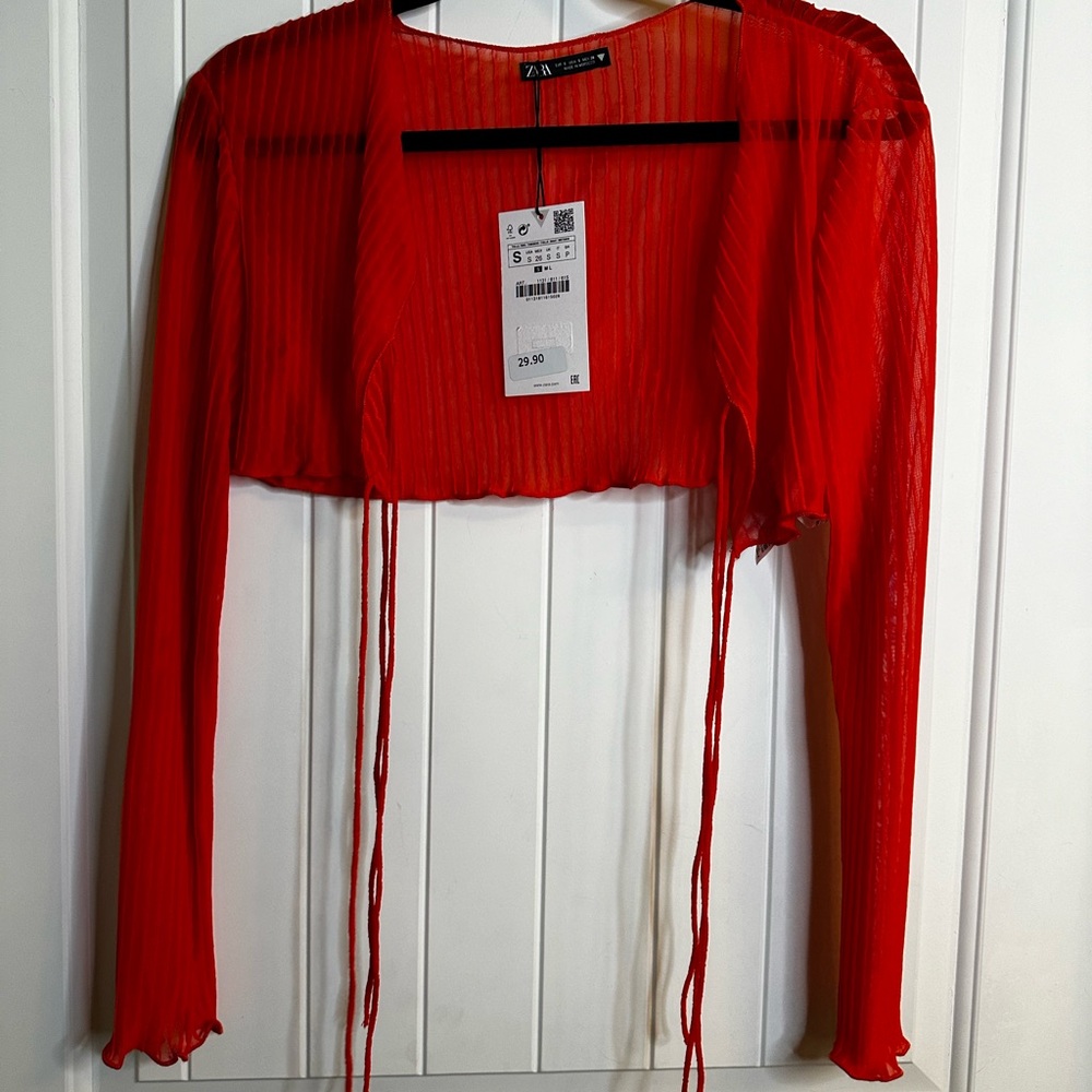 Zara blood orange cropped overshirt NWT